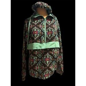Super Massive Med Geo Aztec Hooded Lightweight Windbreaker Half Zip Retro 90s sm